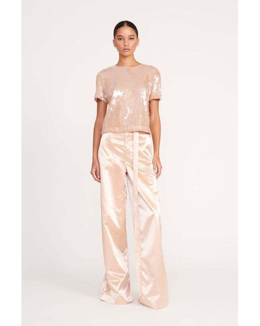 Staud Natural Belted Satin-Finish Palazzo Pants