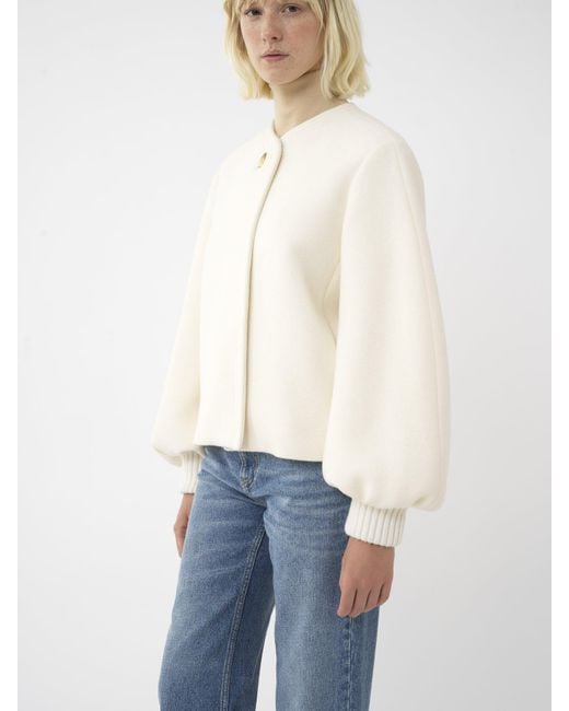 Chloé White Balloon-Sleeve Cropped Jacket