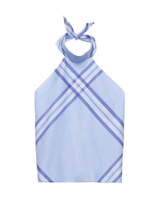 Prada Blue Printed Cotton Halter Top