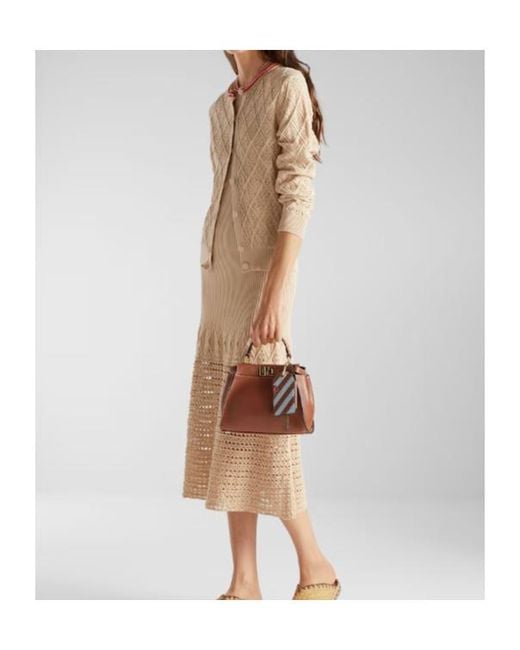 Fendi Natural Argyle Motif Openwork Cardigan