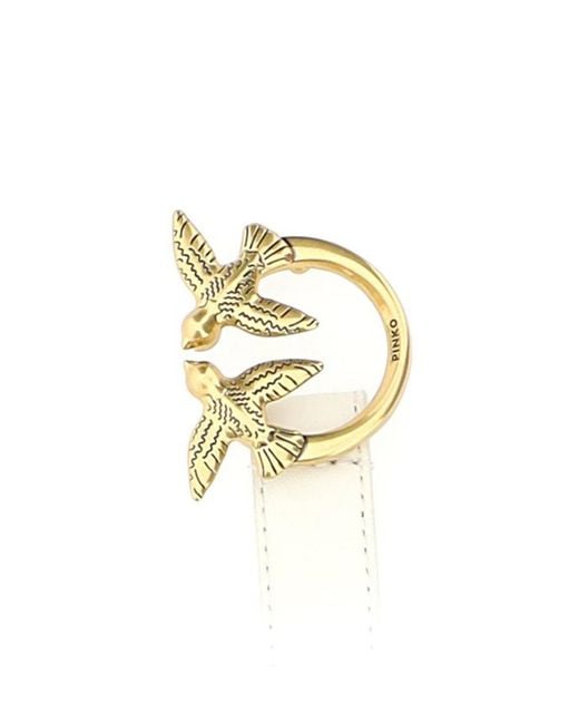 Pinko White Love Bird Plaque Buckle Belt