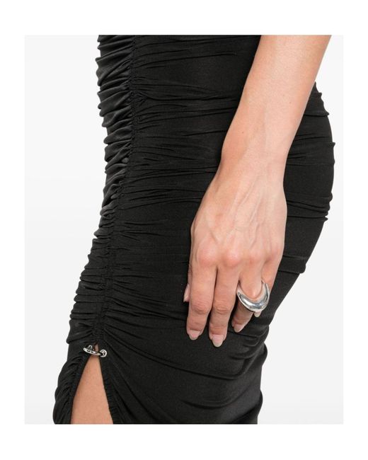 Mugler Black One-Sleeve Draped Dress