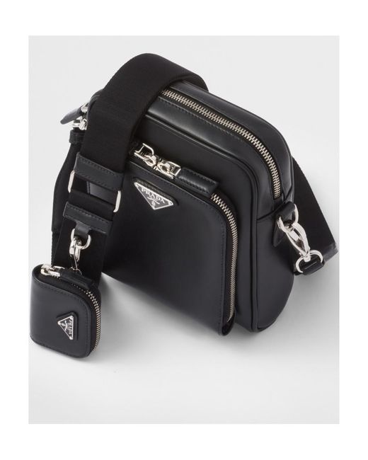 Prada Black Leather Shoulder Bag With Pouch for men