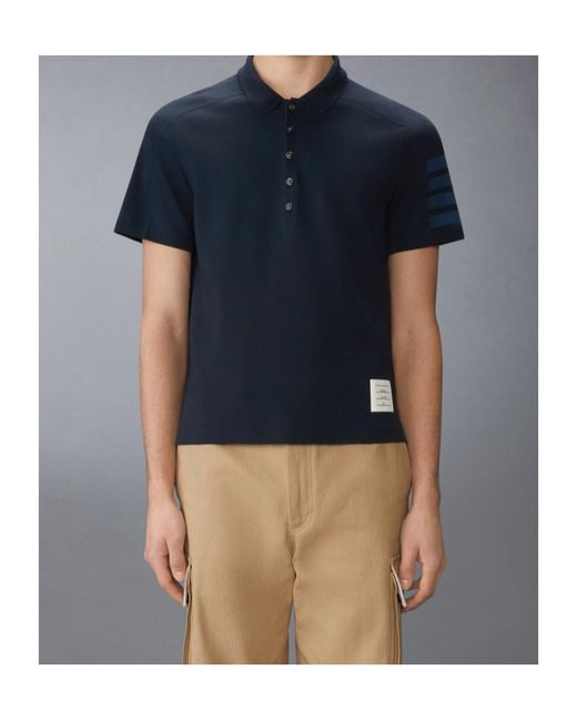 Thom Browne Blue Bar Stripe Cotton Polo Shirt for men