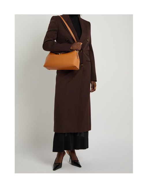 Totême Brown T-Lock Grained Leather Top Handle Bag