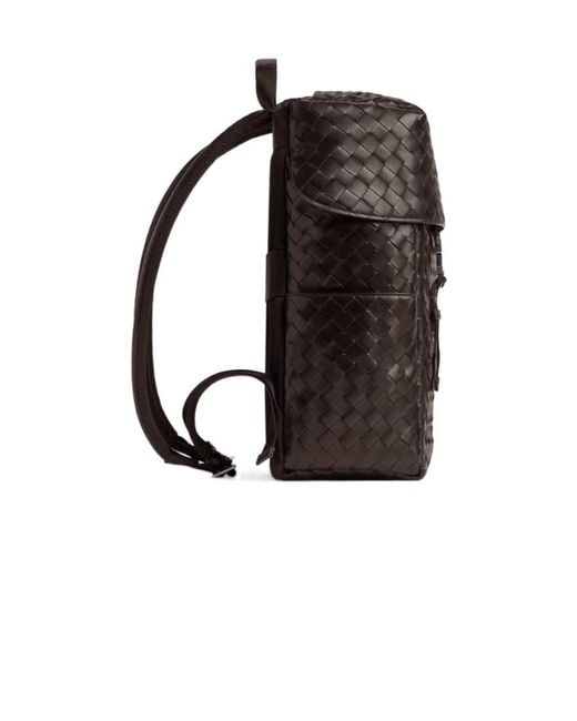 Bottega Veneta Black Intrecciato Flap Backpack for men
