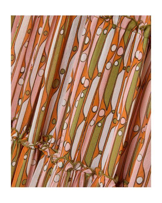 LaDoubleJ Brown Printed Tiered Stretch-Tulle Maxi Dress