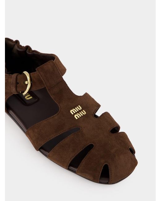 Miu Miu Brown Round-Toe Flat Sandals