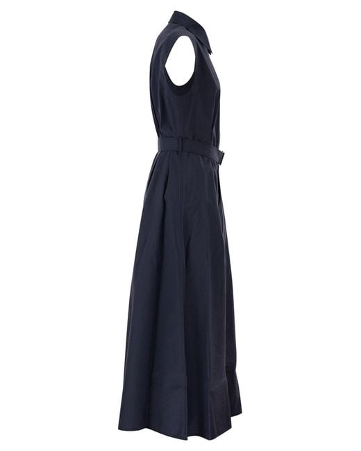 Brunello Cucinelli Blue Long Sleeveless Cotton Dress With Belt