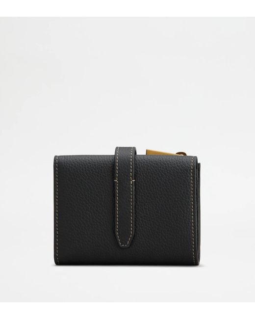 Tod's Black T Mini Zip Leather Wallet