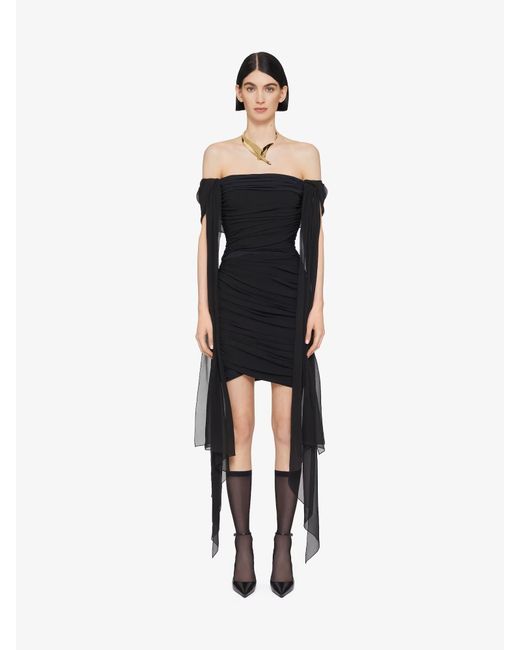 Givenchy Black Off-Shoulder Draped Mini Dress
