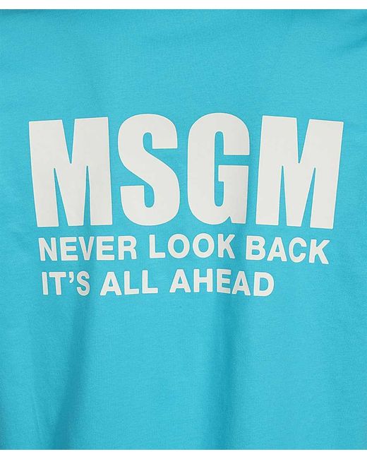 MSGM Blue Logo Printed Crewneck T-Shirt for men