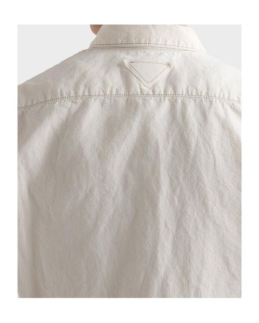 Prada White Short-Sleeved Chambray Shirt for men