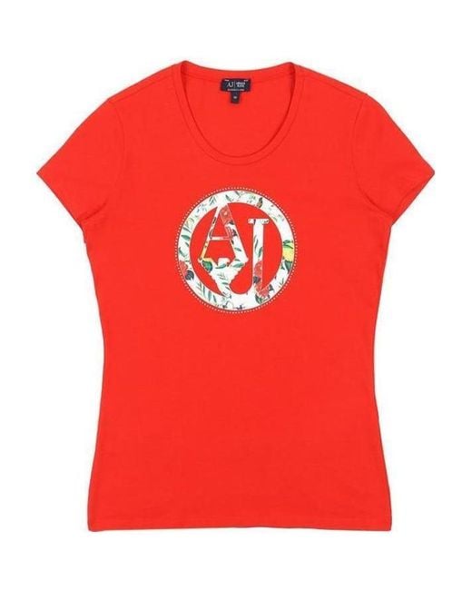 Armani Jeans Red Printed T-Shirt With Round Neck
