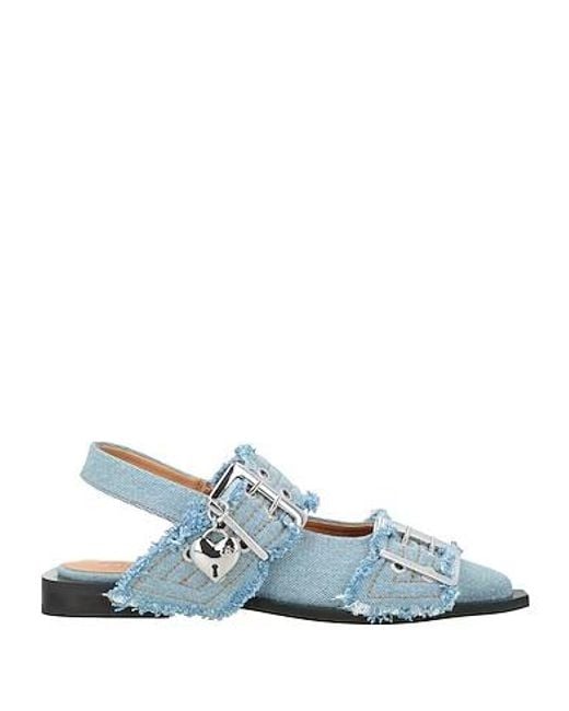 Ganni Blue Denim Pointed-Toe Flats
