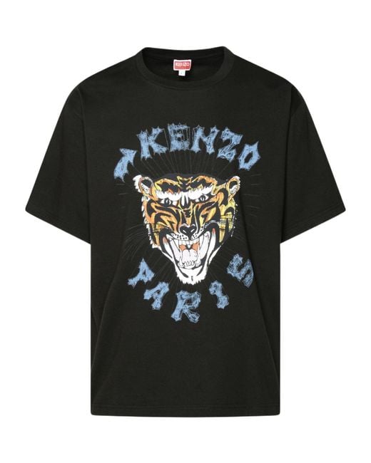 KENZO Black Drawn Tiger Printed T-Shirt for men