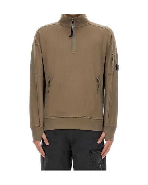C P Company Brown Logo Detail Sweater for men