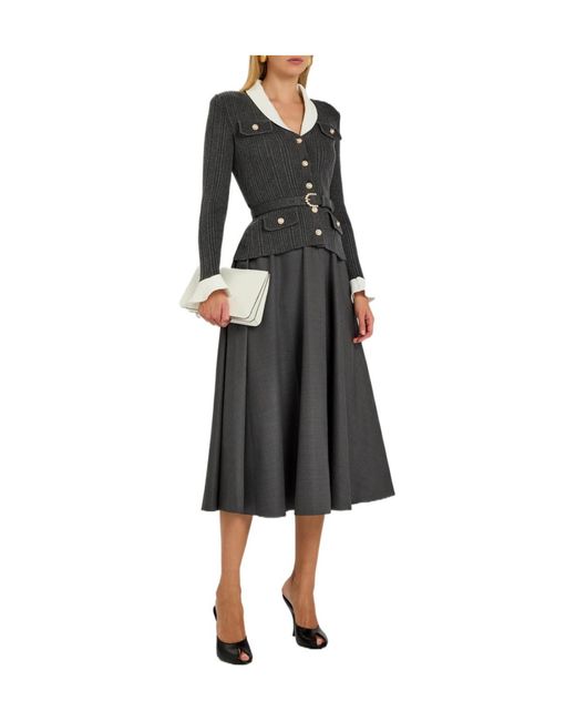 Self-Portrait Black Layered Knit And Twill Midi Dress