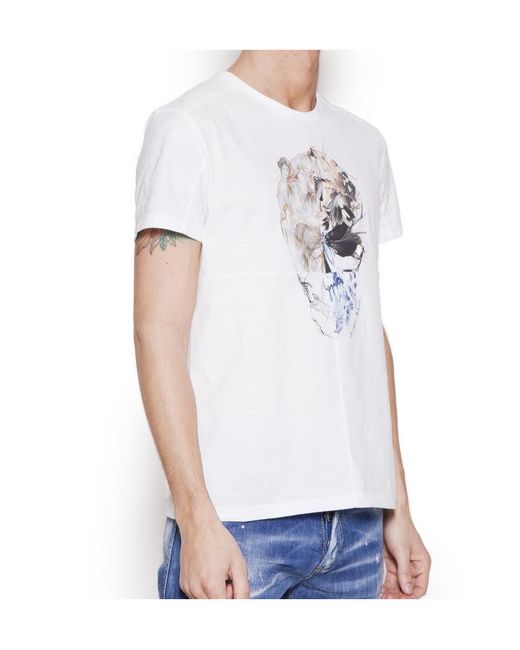 McQueen White Skull Patchwork Print T-Shirt for men