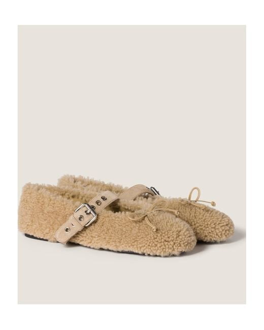 Miu Miu Natural Shearling Ballerinas