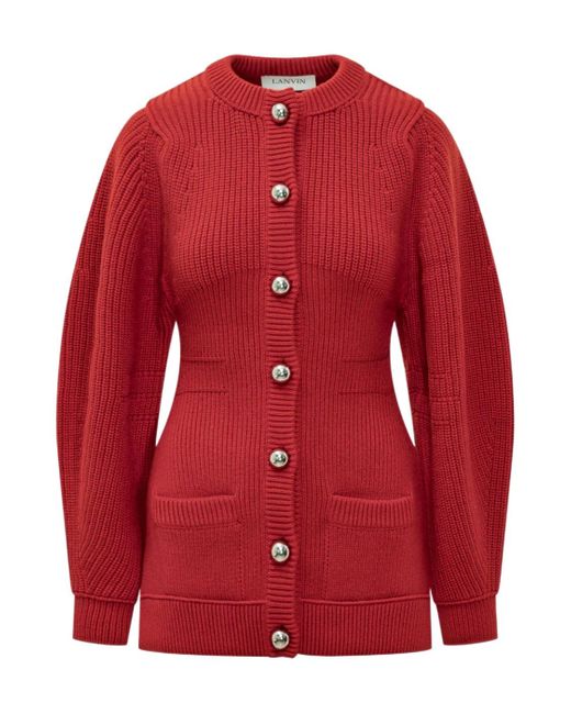 Lanvin Red Ribbed Cardigan