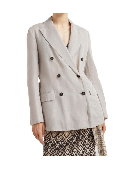 Brunello Cucinelli Gray Double-Breasted Cotton Blazer