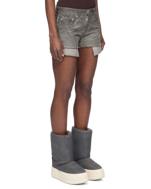 Rick Owens Gray Denim Shorts With Belt Loops