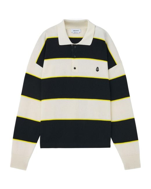 McQueen Black Skull Embroidered Knitted Striped Polo Shirt for men