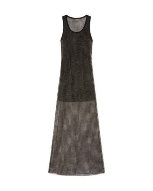 Palm Angels Gray Double Layer Mesh Dress
