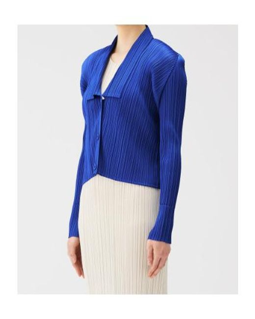 Pleats Please Issey Miyake Blue Pleated V-Neck Sweater