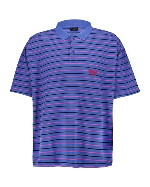 Balenciaga Laurel Classic Pique Striped Polo Shirt in Blue for Men