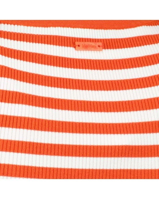 Max Mara Red Striped Ribbed Knit Tank Top