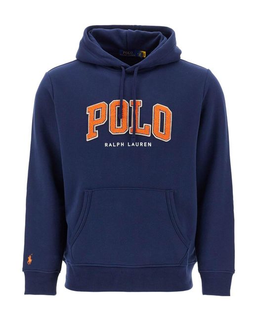 Polo Ralph Lauren Blue Logo-Flocked Drawstring Hoodie for men