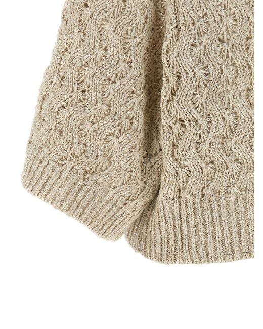 Brunello Cucinelli Natural Open-Knit Crewneck Jumper