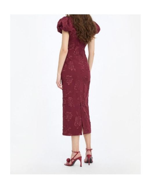 ROTATE BIRGER CHRISTENSEN Purple Jacquard Midi Puffy Dress