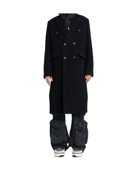 Amiri Black Double-Breasted Long Coat for men