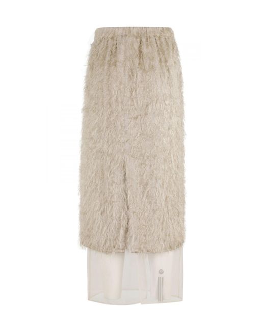 Alysi Natural Elasticated-Waistband Layered Fringed Midi Skirt