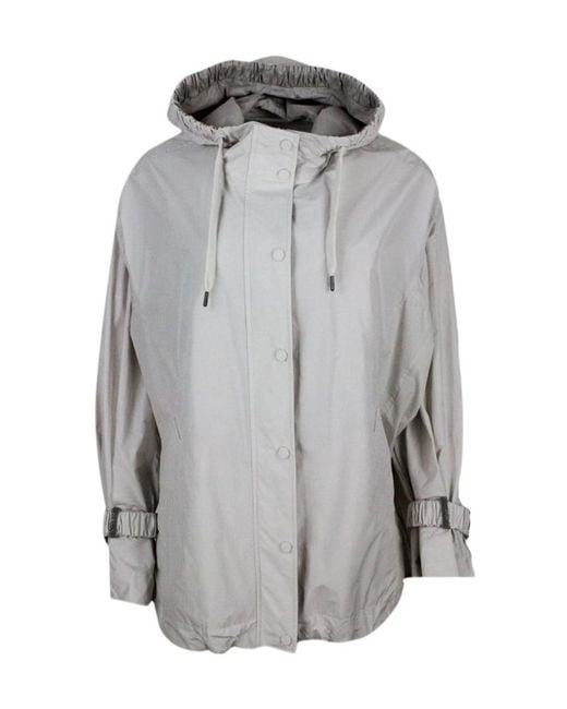 Brunello Cucinelli Gray Long-Sleeved Drawstring Hooded Jacket