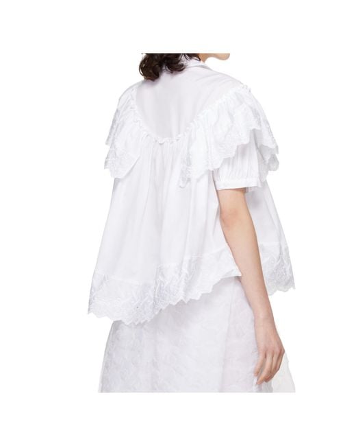 Simone Rocha White Puff Sleeve Ruffle Shirt