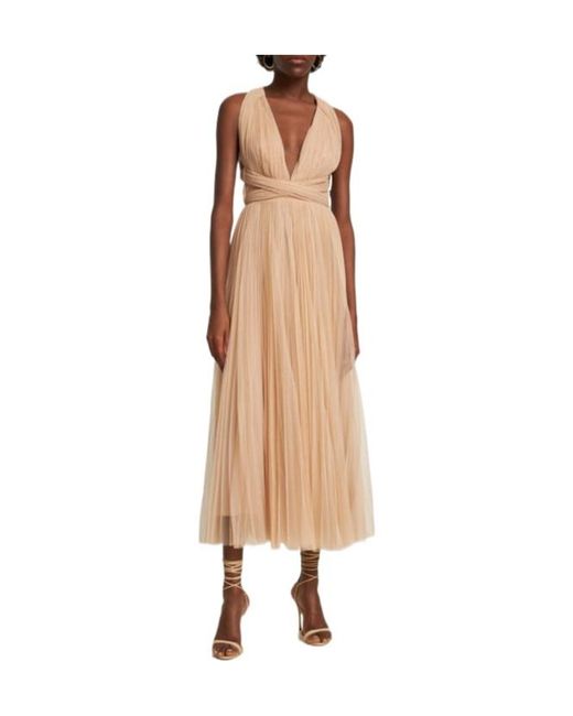Maria Lucia Hohan Natural Pleated Tulle Midi Dress W/ Low Back