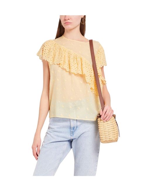 Isabel Marant Yellow Solid Embroidered Short-Sleeve Top