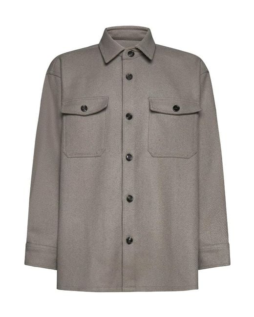 AMI Gray Long-Sleeved Buttoned Shirt for men