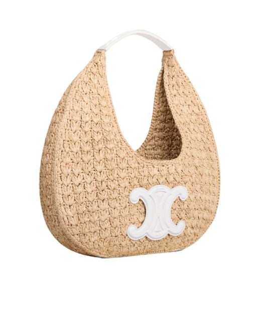 CELINE｜SHOULDER BAGS (CELINE CLASSIC PANIER HOBO BAG IN Celine Classic Panier Hobo Bag in Raffia and Calfskin