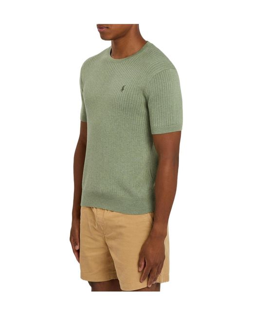 Polo Ralph Lauren Green Logo-Embroidered Ribbed Cotton-Knit T-Shirt for men