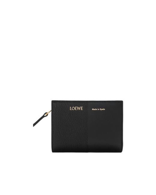 Loewe Black Duet Logo Engraved Compact Wallet