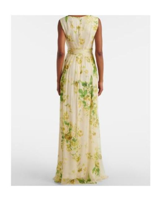 Erdem Green Floral Silk Creponne Gown
