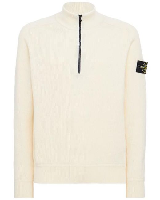 Stone Island Natural Logo Cotton Half Zip Knit Sweater for men