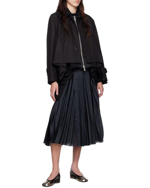 Sacai Black Windowpane Satin Skirt