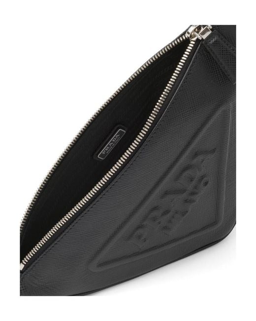 Prada Black Leather Triangle Pouch for men