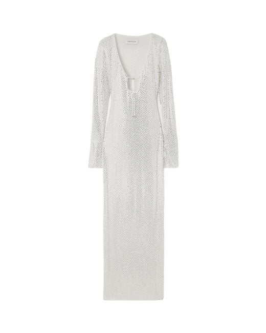 16Arlington White Solaria Crystal-Embellished Mesh Maxi Dress